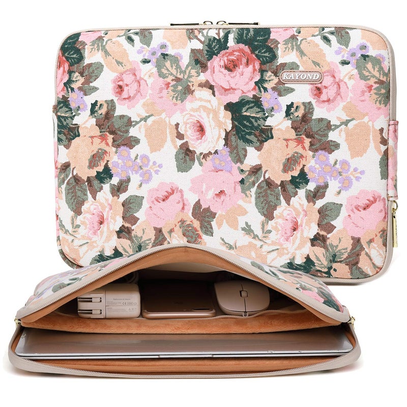 Kayond Canvas Water-Resistant 14 Inch Laptop Sleeve case for 14.1inch Notebook Compute (14-14.1 inch, White Camellia) - Image 1